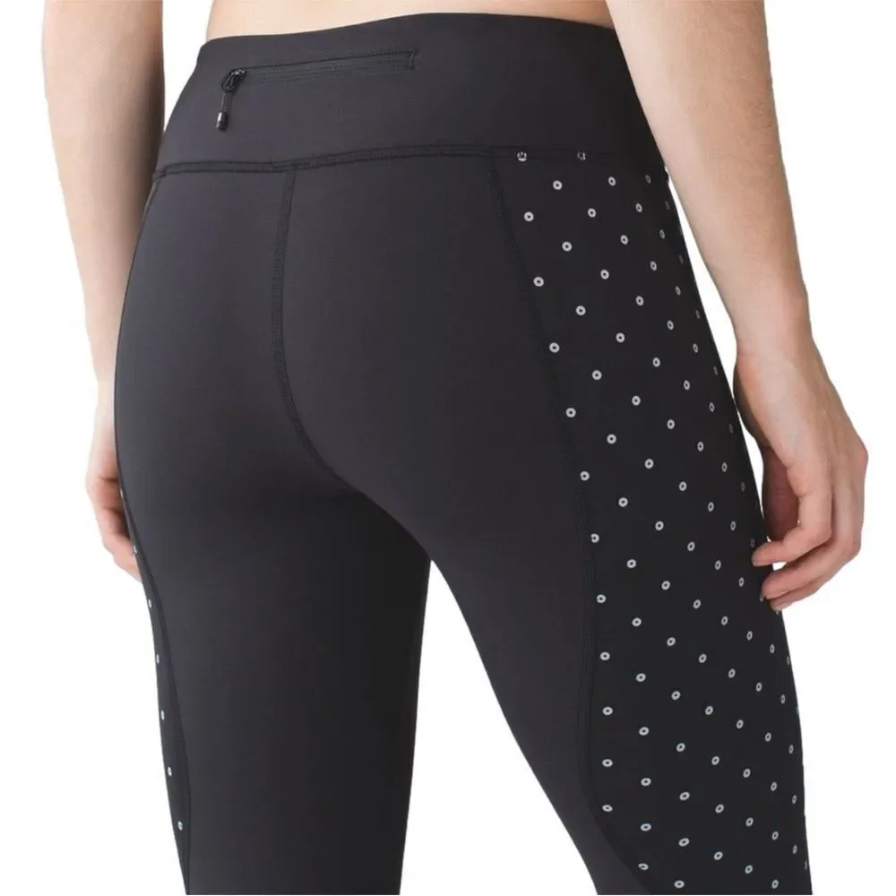 Lululemon Tight Stuff Sequin Dot Crop Black Leggings Women Size 4